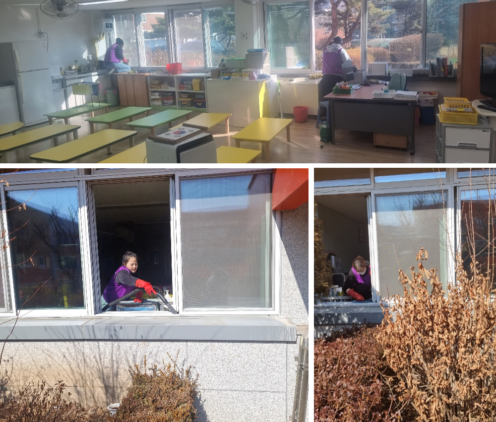 파주 학교 창문 창틀 청소로 겨울 방학에도 할 수 있습니다. 관한 작업사진입니다.