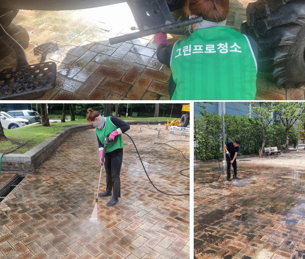 파주 중앙공원 보도 블럭 이끼청소 - 새로운 바닥으로 공원을 더욱 아름답게 관한 작업사진입니다.